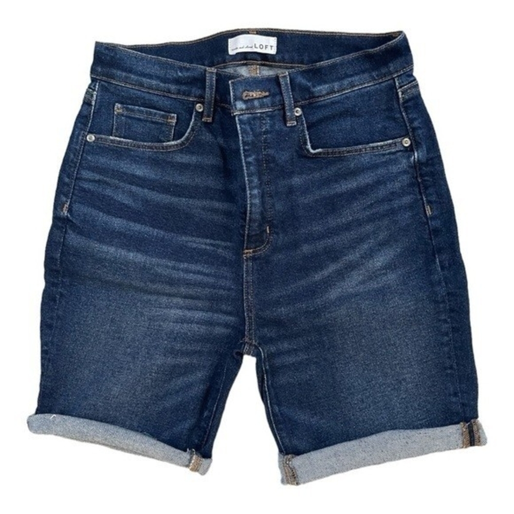 LOFT Women’s High Waist Jean Shorts Mid Wash Blue Denim Size 29/8 Zip Front - Picture 4 of 6